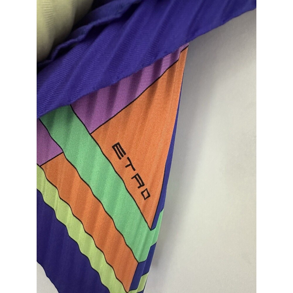 ETRO Silk Scarf Pleated 36" Square Abstract Geometric Multicolor Italy - Picture 7 of 13